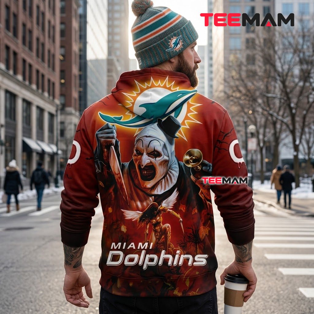 Miami Dolphins All Over Print 3D Hoodie Terrifier Clown Halloween Version 3 Miami Dolphins All Over Print 3D Hoodie Terrifier Clown Halloween Version 3