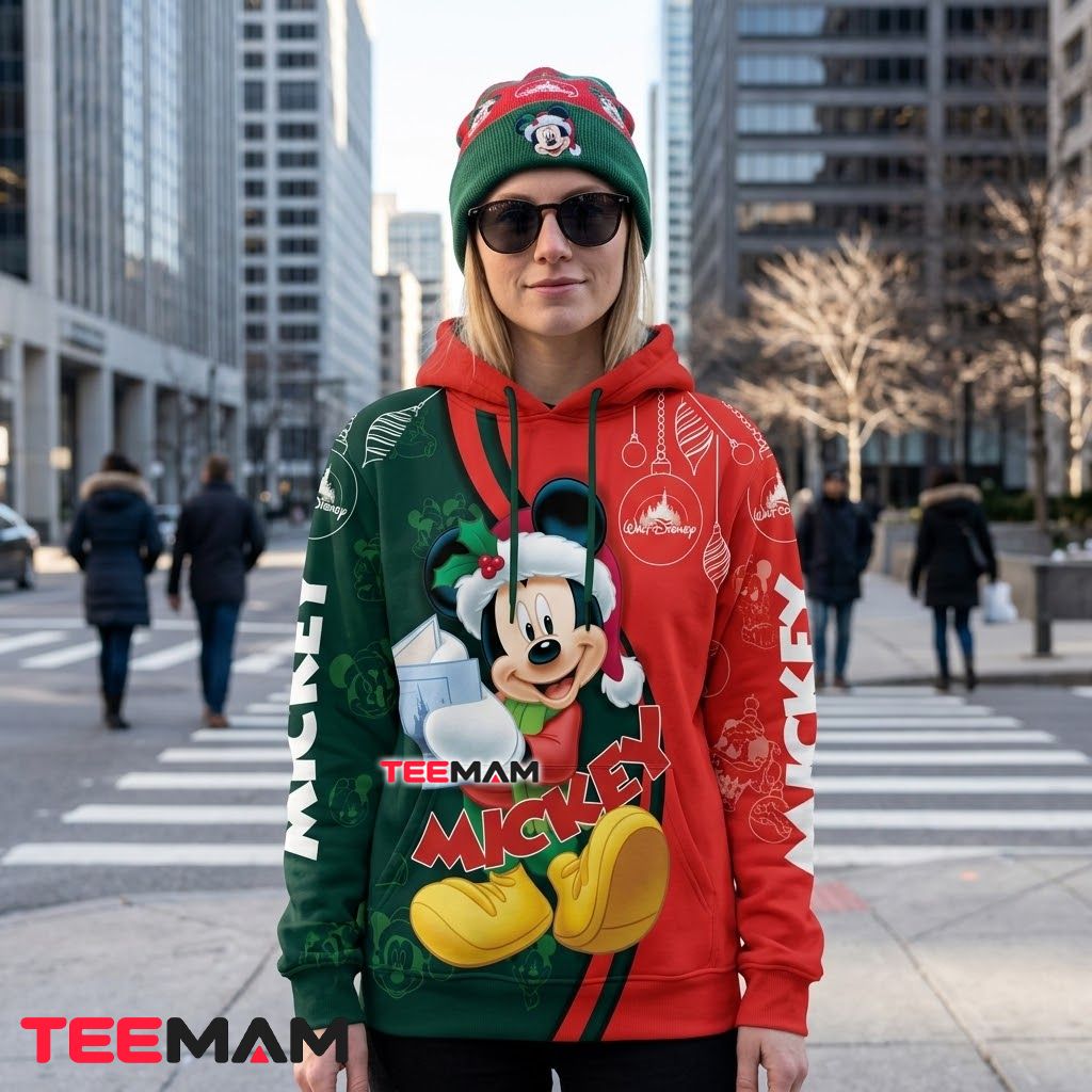 Mickey Mouse 3D Hoodie Santa Hat Christmas Design Back Mickey Mouse 3D Hoodie Santa Hat Christmas Design Back