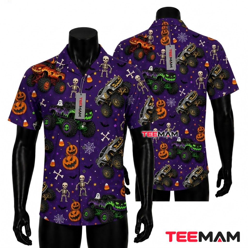 Monster Truck Hawaiian Shirt For Kids