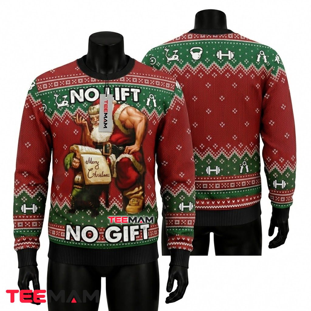 Muscle Santa Ugly Christmas Sweater Gym Funny Front