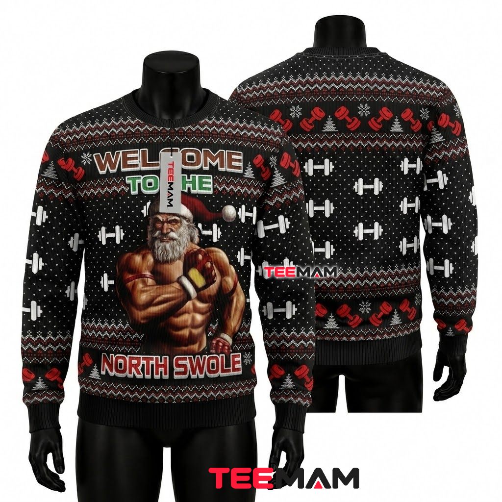 Muscle Santa Ugly Christmas Sweater North Swole Front