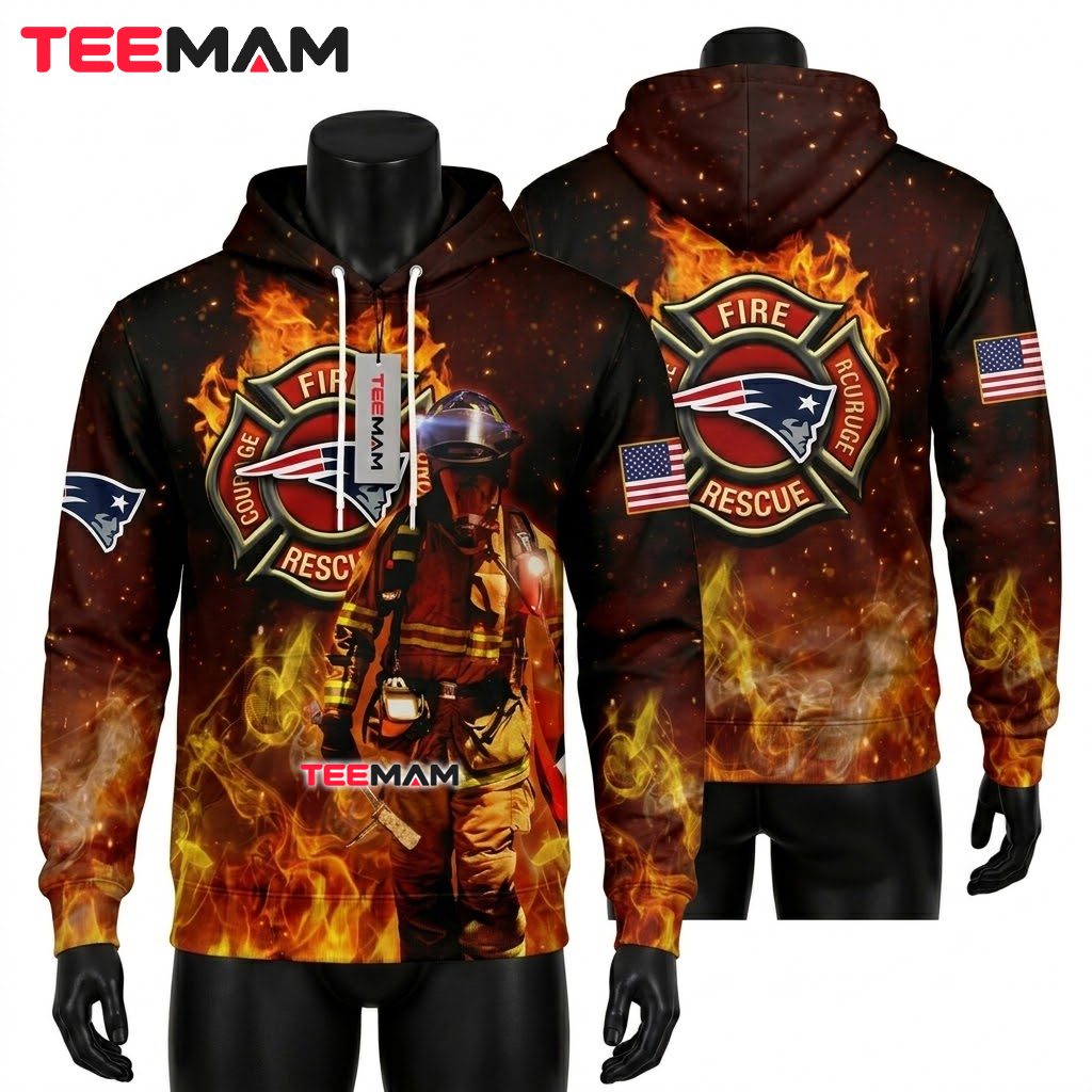 New England Patriots 3D Hoodie Firefighter Rescue Flame Front