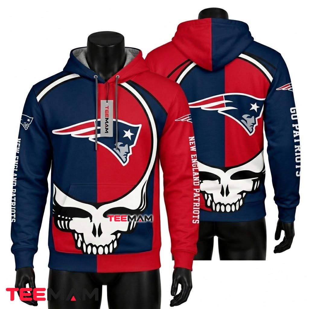 New England Patriots 3D Hoodie Grateful Dead Split Skull Front