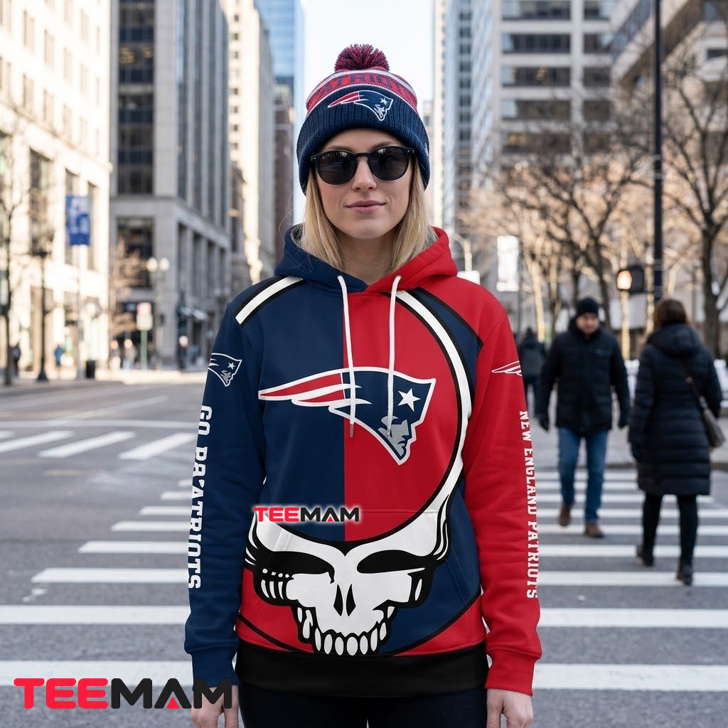 New England Patriots 3D Hoodie Grateful Dead Split Skull Back New England Patriots 3D Hoodie Grateful Dead Split Skull Back