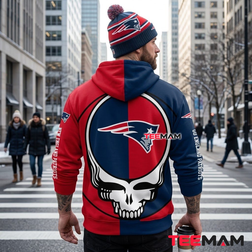 New England Patriots 3D Hoodie Grateful Dead Split Skull Version 3 New England Patriots 3D Hoodie Grateful Dead Split Skull Version 3
