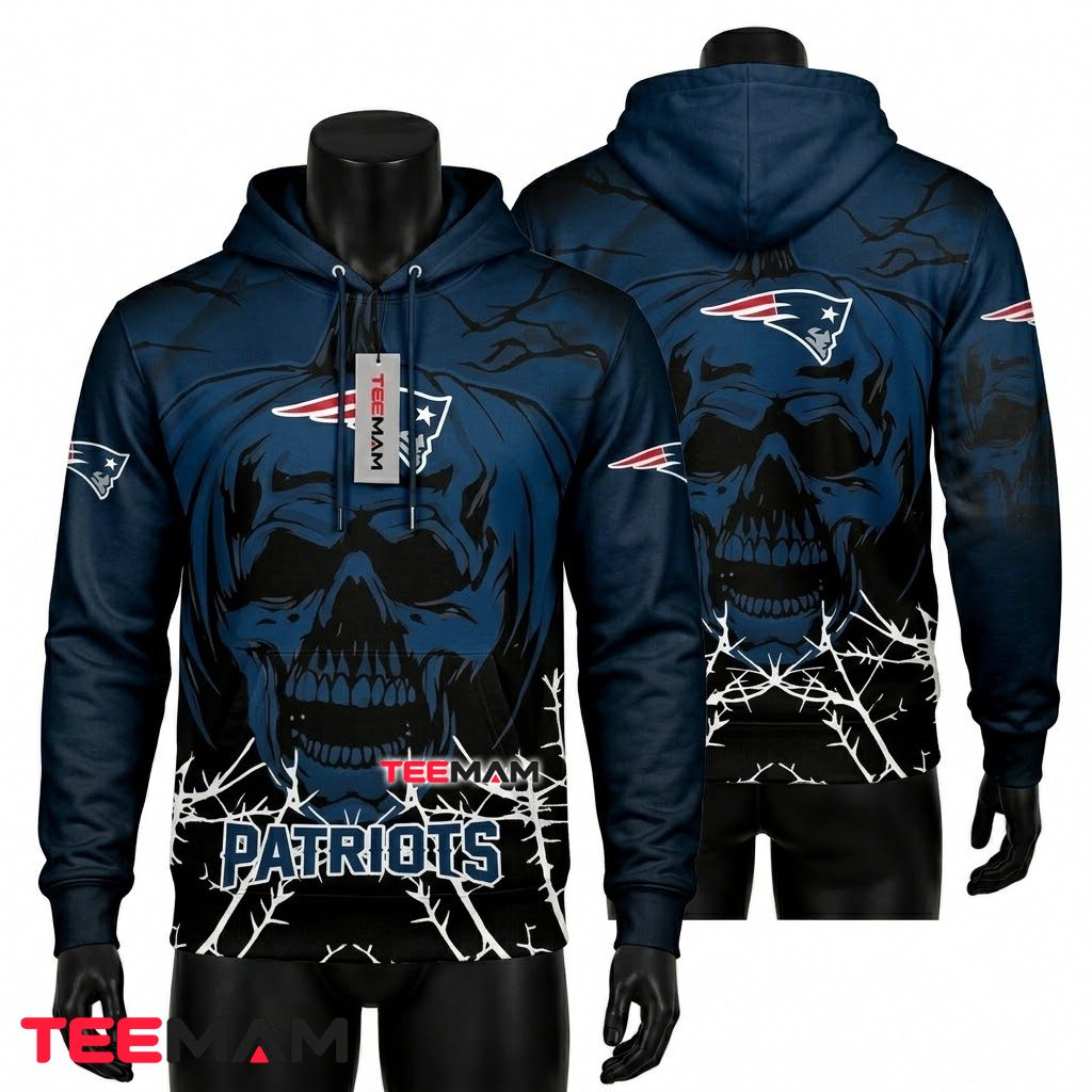 New England Patriots 3D Hoodie Skull Barbed Wire Front