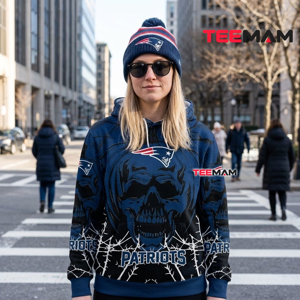 New England Patriots 3D Hoodie Skull Barbed Wire Back New England Patriots 3D Hoodie Skull Barbed Wire Back