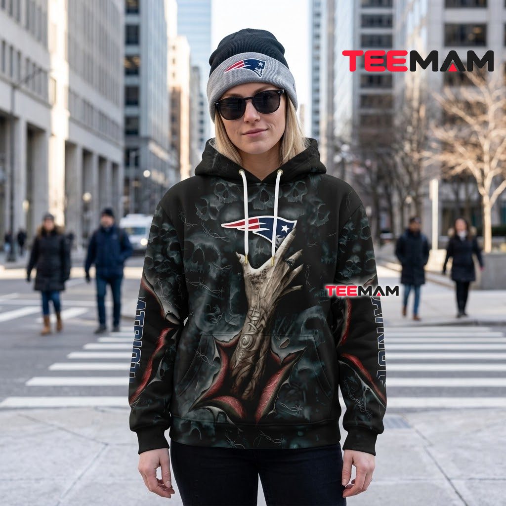 New England Patriots 3D Hoodie Skull Zombie Hand Horror Back New England Patriots 3D Hoodie Skull Zombie Hand Horror Back
