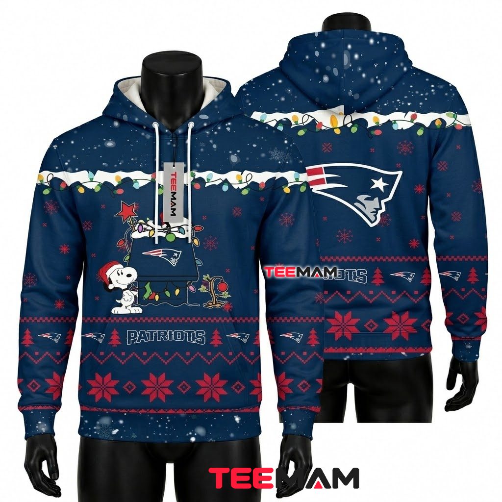 New England Patriots 3D Hoodie Snoopy Christmas Doghouse Front