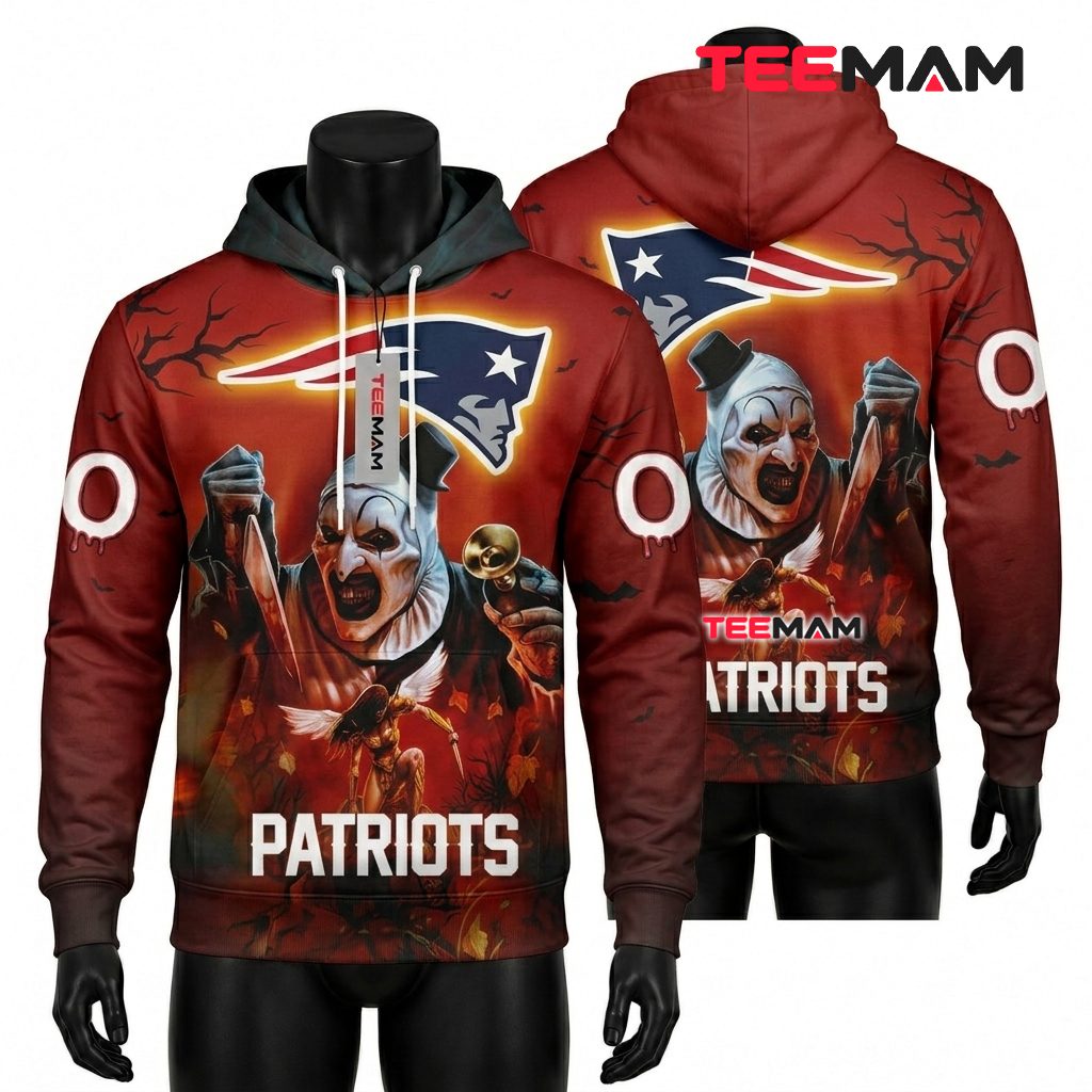 New England Patriots All Over Print 3D Hoodie Art The Clown Halloween Front