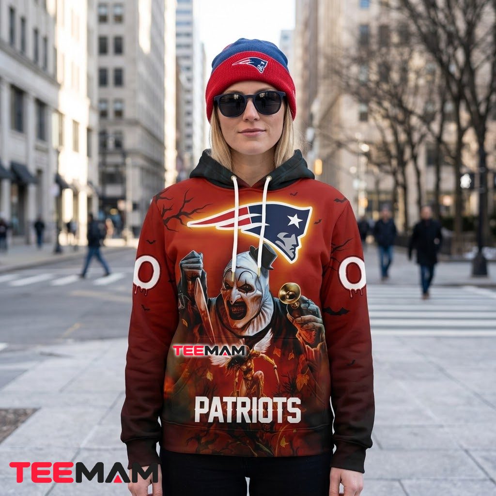 New England Patriots All Over Print 3D Hoodie Art The Clown Halloween Back New England Patriots All Over Print 3D Hoodie Art The Clown Halloween Back