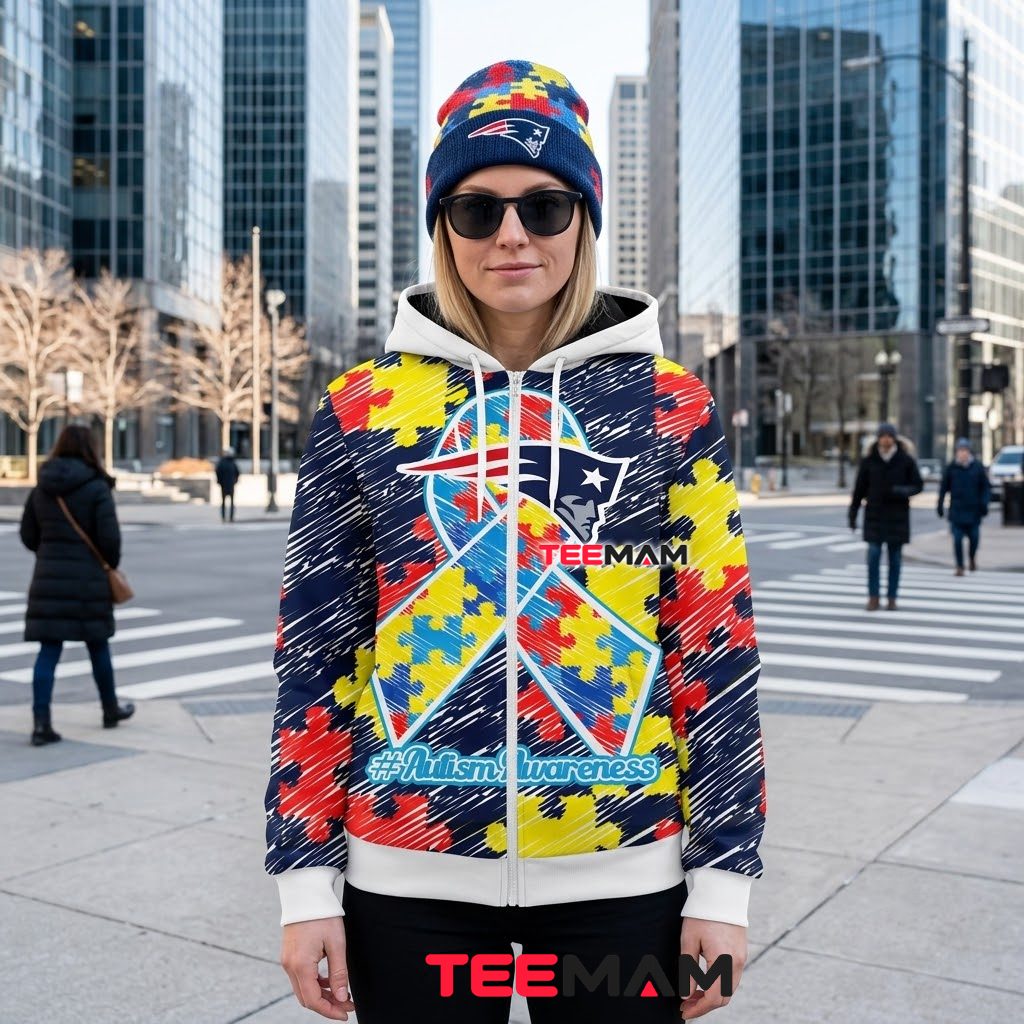 New England Patriots All Over Print 3D Hoodie Autism Awareness Ribbon Back New England Patriots All Over Print 3D Hoodie Autism Awareness Ribbon Back