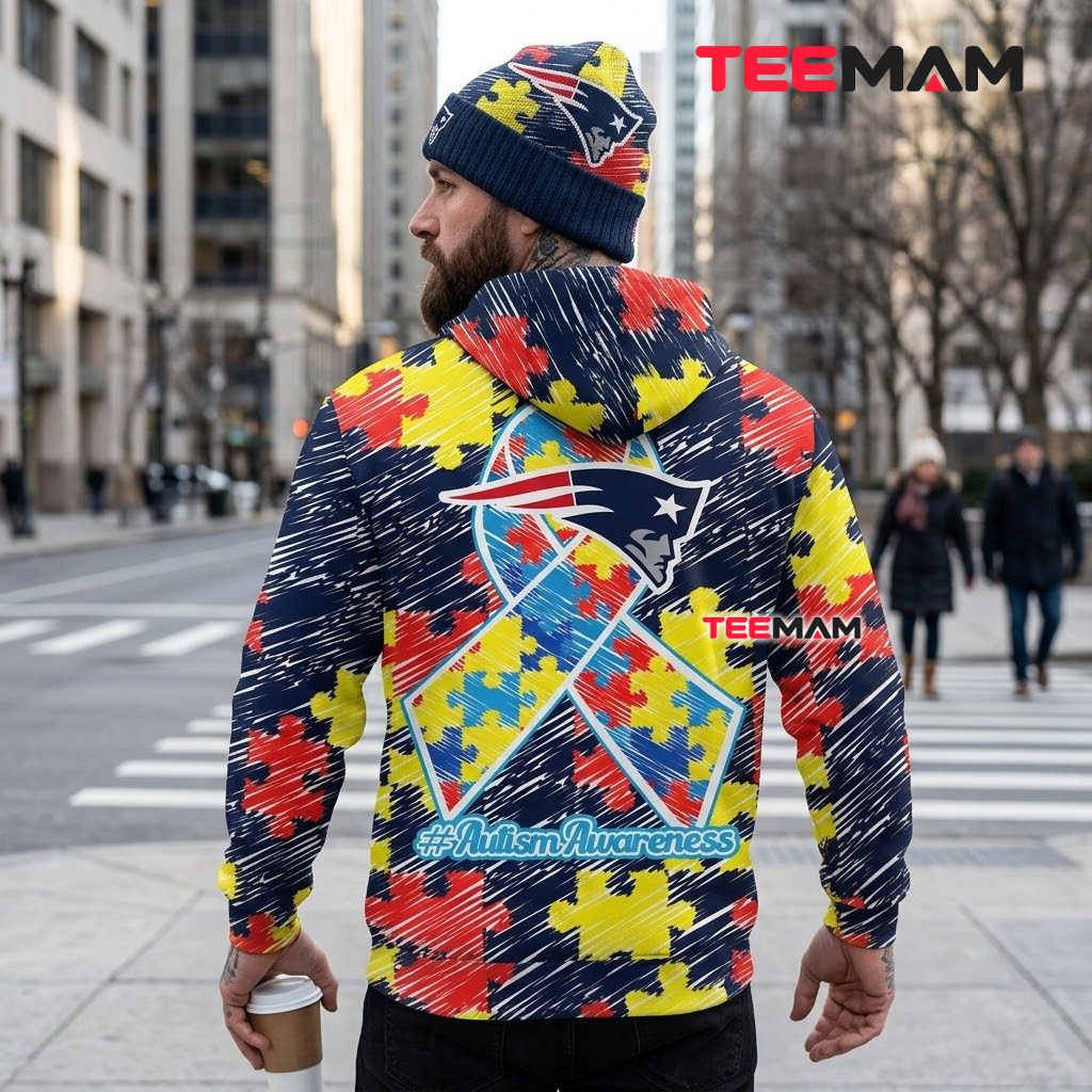 New England Patriots All Over Print 3D Hoodie Autism Awareness Ribbon Version 3 New England Patriots All Over Print 3D Hoodie Autism Awareness Ribbon Version 3