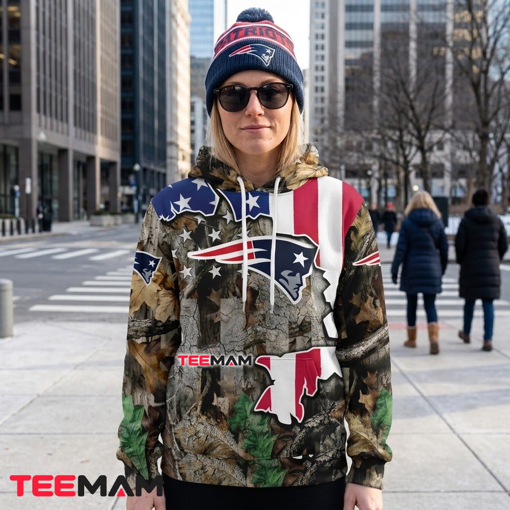 New England Patriots All Over Print 3D Hoodie Realtree Camo US Flag Back New England Patriots All Over Print 3D Hoodie Realtree Camo US Flag Back