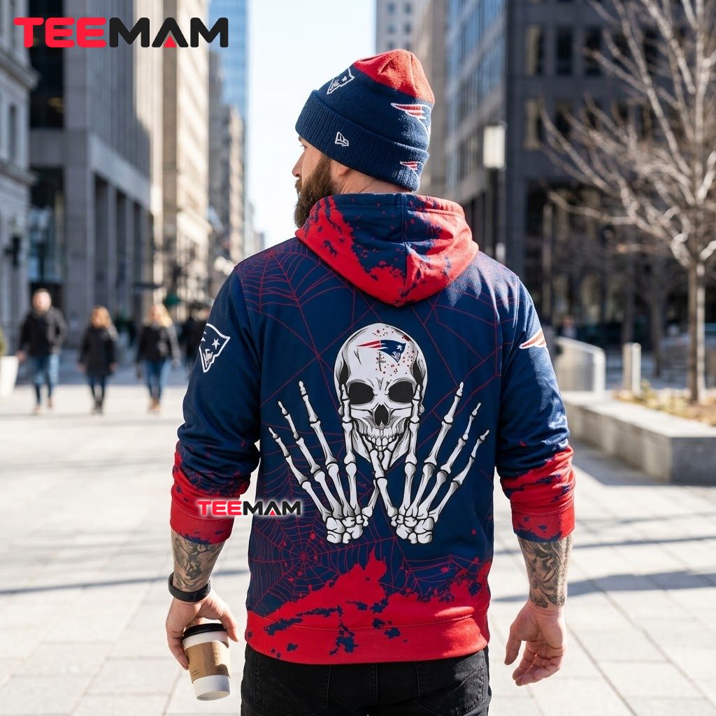 New England Patriots All Over Print 3D Hoodie Skull Spiderweb Version 3 New England Patriots All Over Print 3D Hoodie Skull Spiderweb Version 3