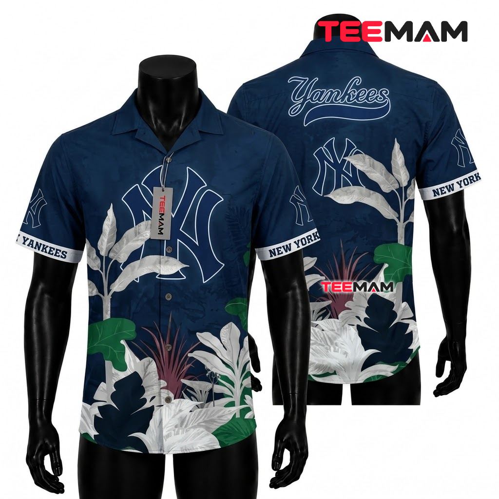 New York Yankees Aloha Shirt Botanical Leaf