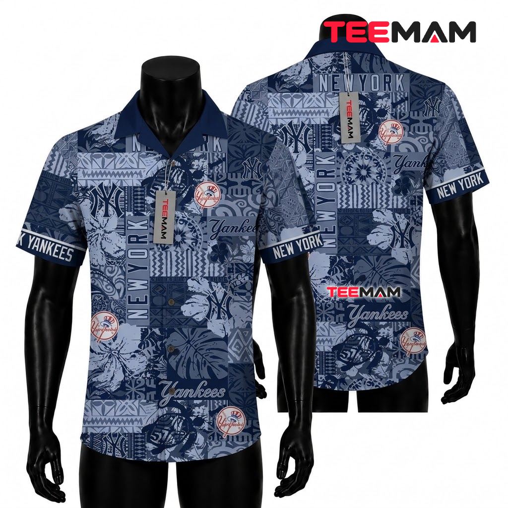 New York Yankees Aloha Shirt Tribal Patchwork