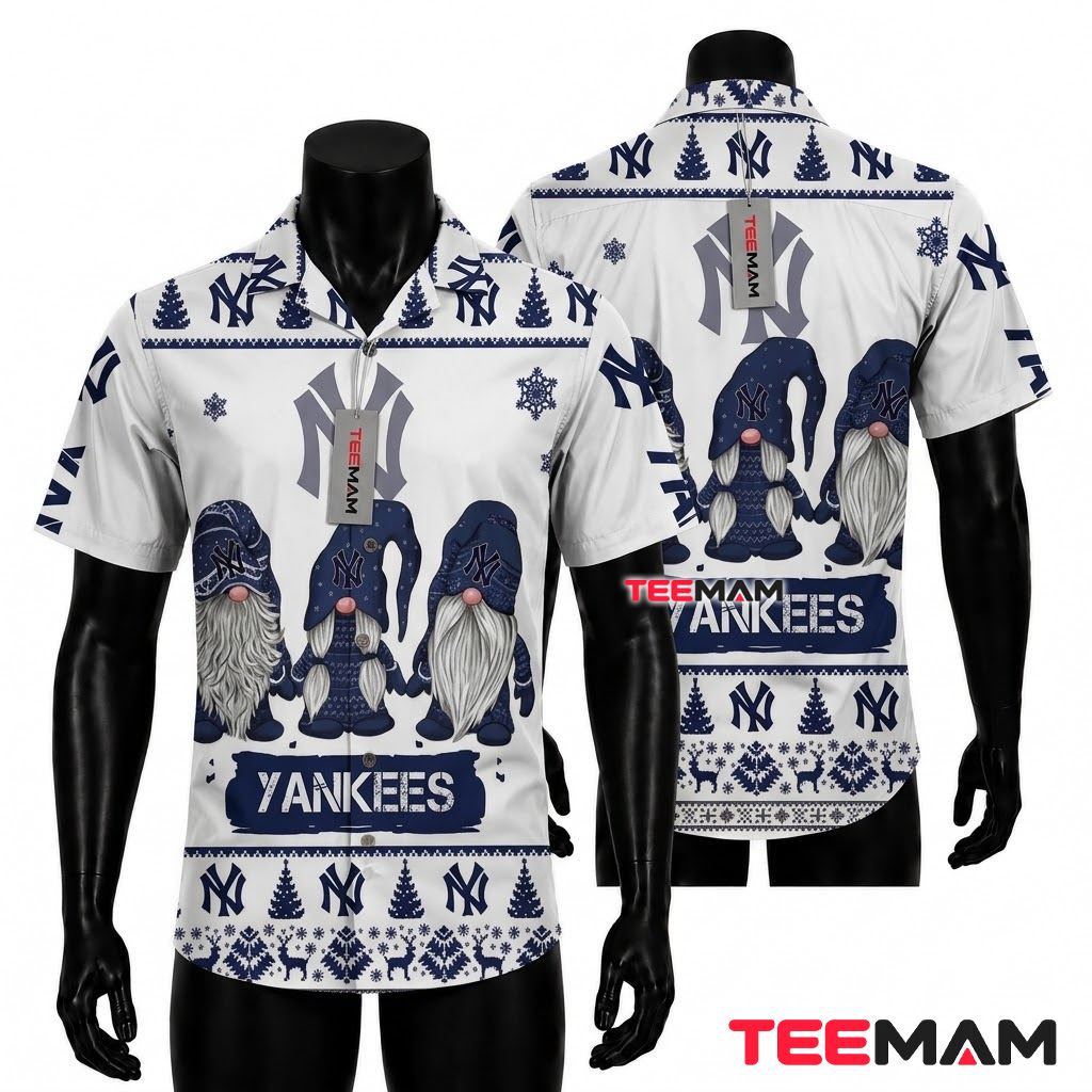 New York Yankees Button Up Shirt Christmas Gnomes