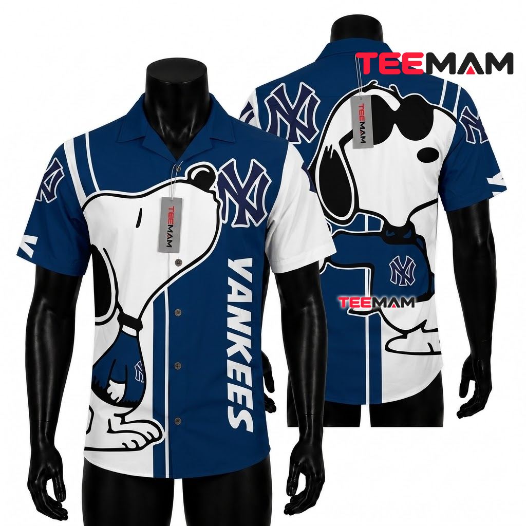 New York Yankees Button Up Shirt Snoopy Cool