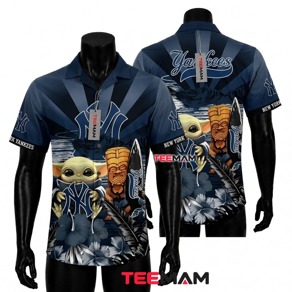 New York Yankees Hawaiian Shirt Baby Yoda Tiki