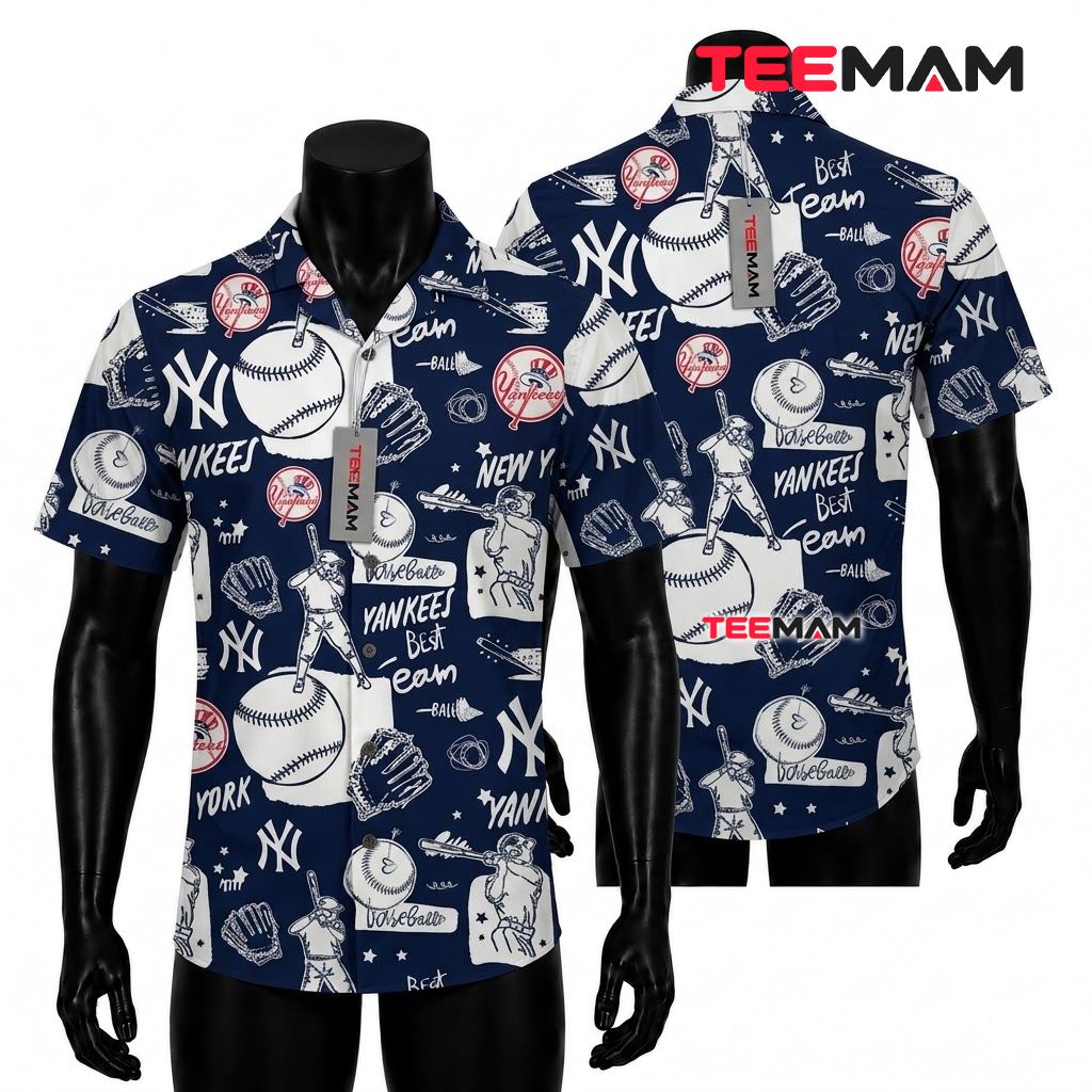 New York Yankees Hawaiian Shirt Baseball Sketch