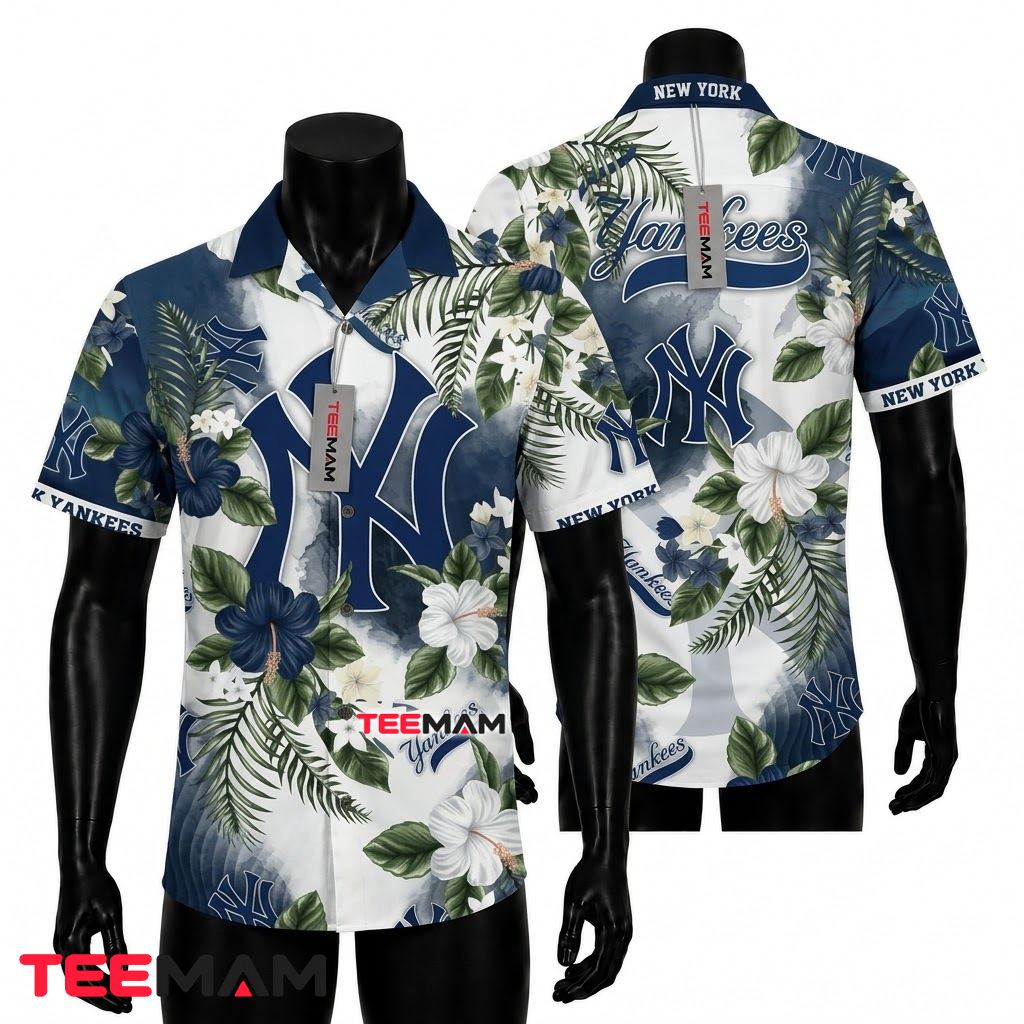 New York Yankees Hawaiian Shirt Green Hibiscus