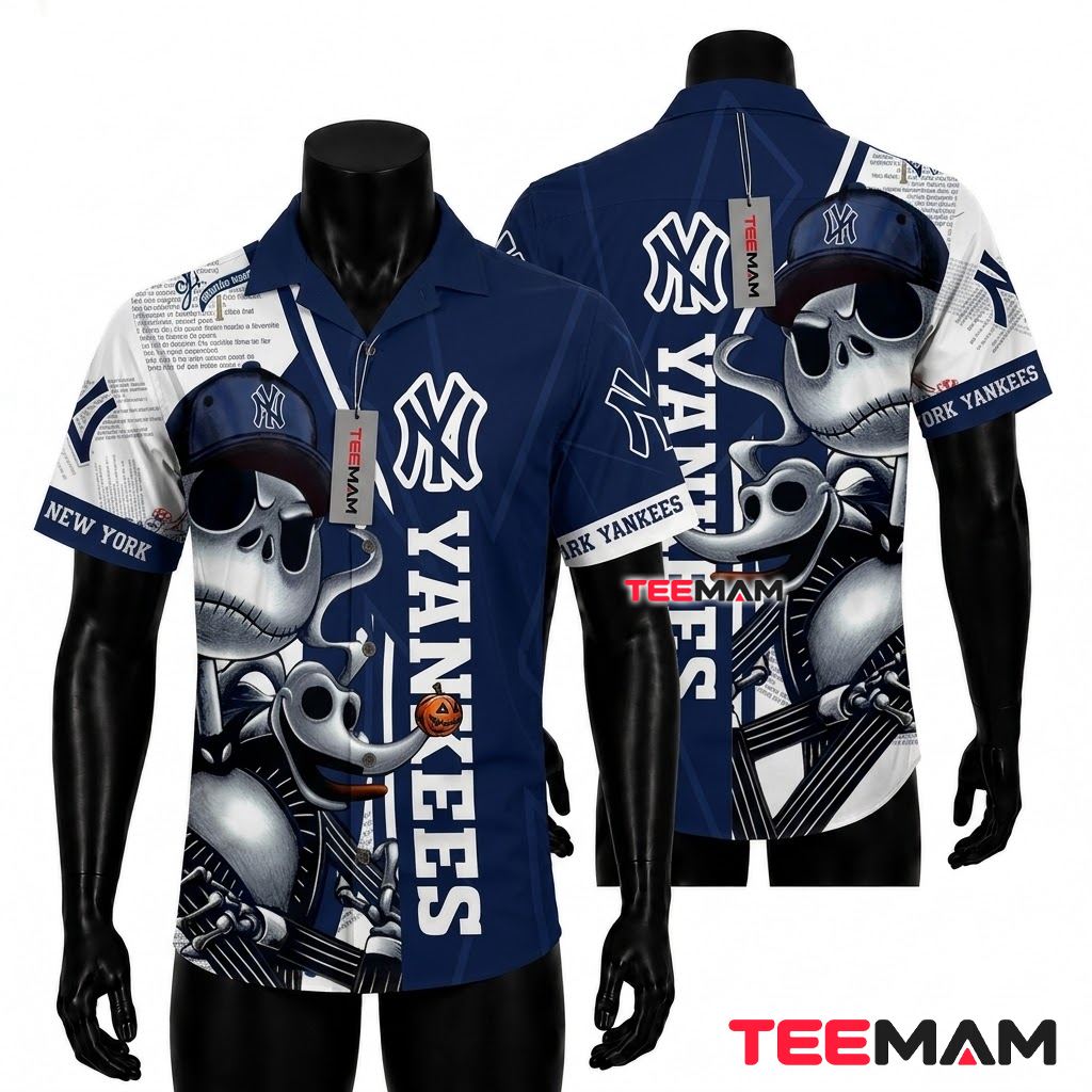 New York Yankees Hawaiian Shirt Jack Skellington