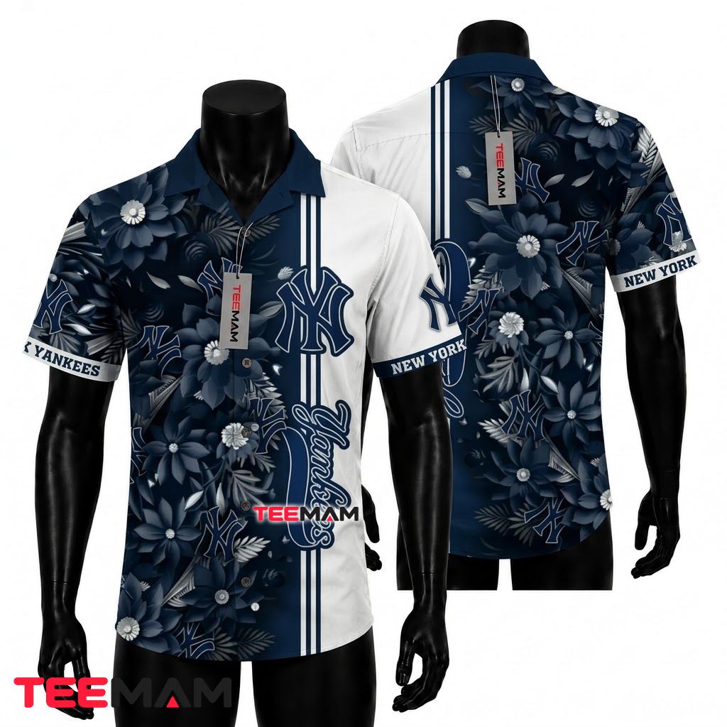 New York Yankees Hawaiian Shirt Navy Bloom