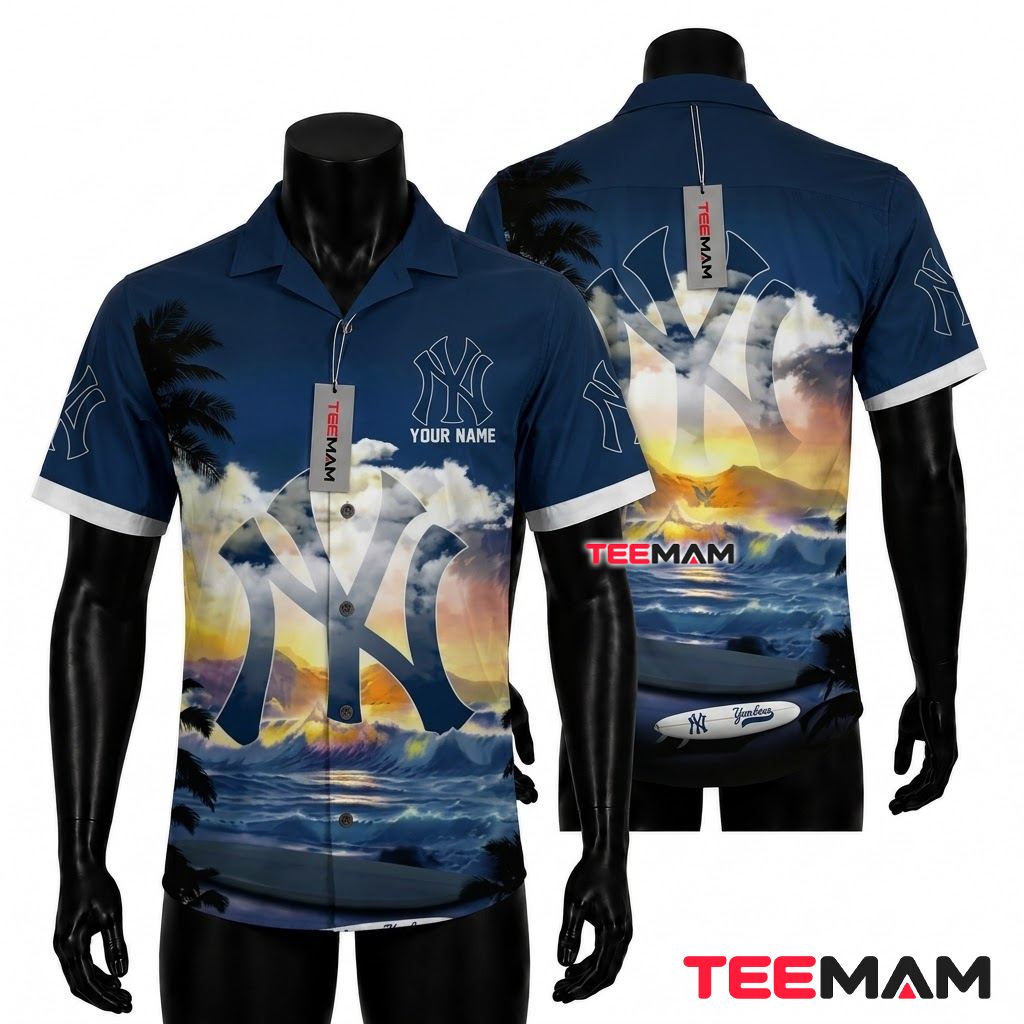 New York Yankees Hawaiian Shirt Sunset Custom Name