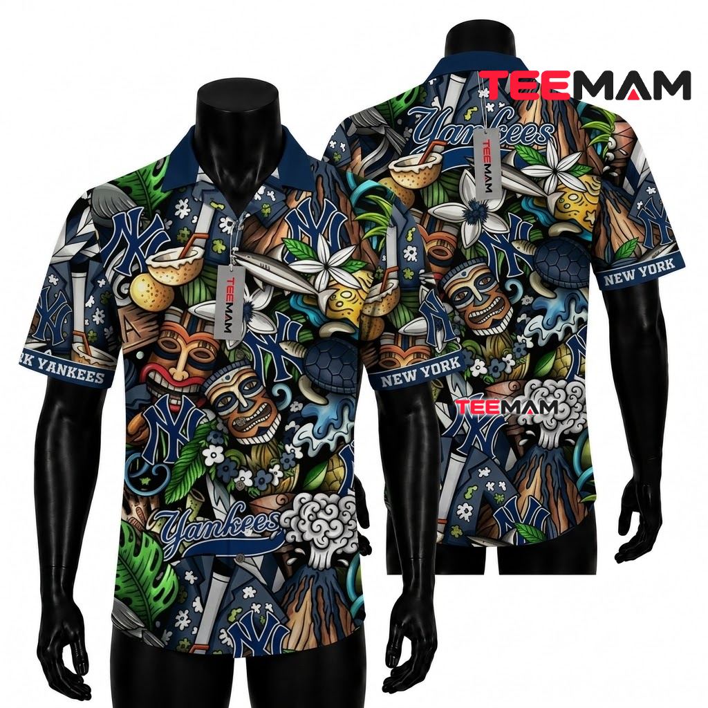 New York Yankees Hawaiian Shirt Tiki Volcano
