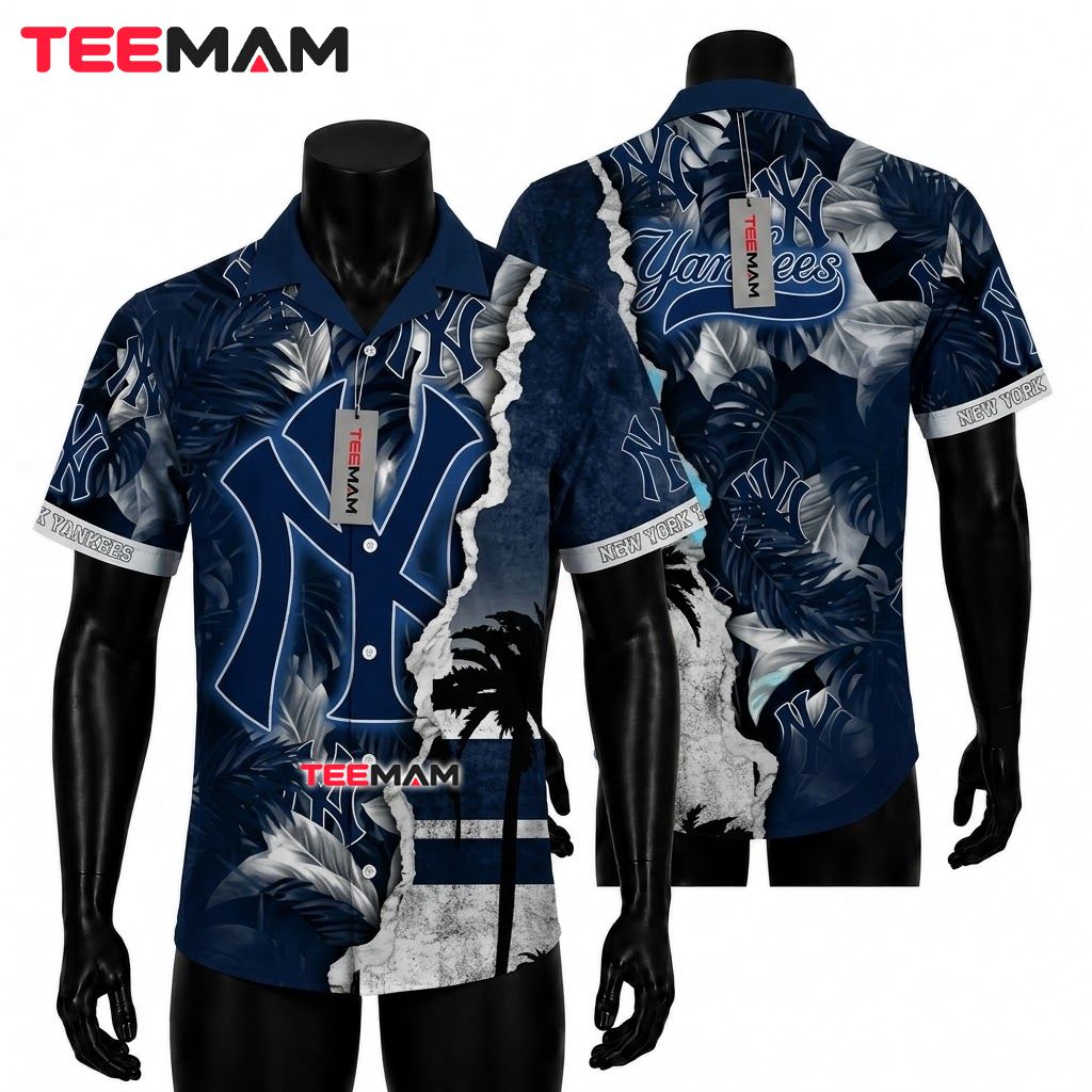 New York Yankees Hawaiian Shirt Torn Monochrome