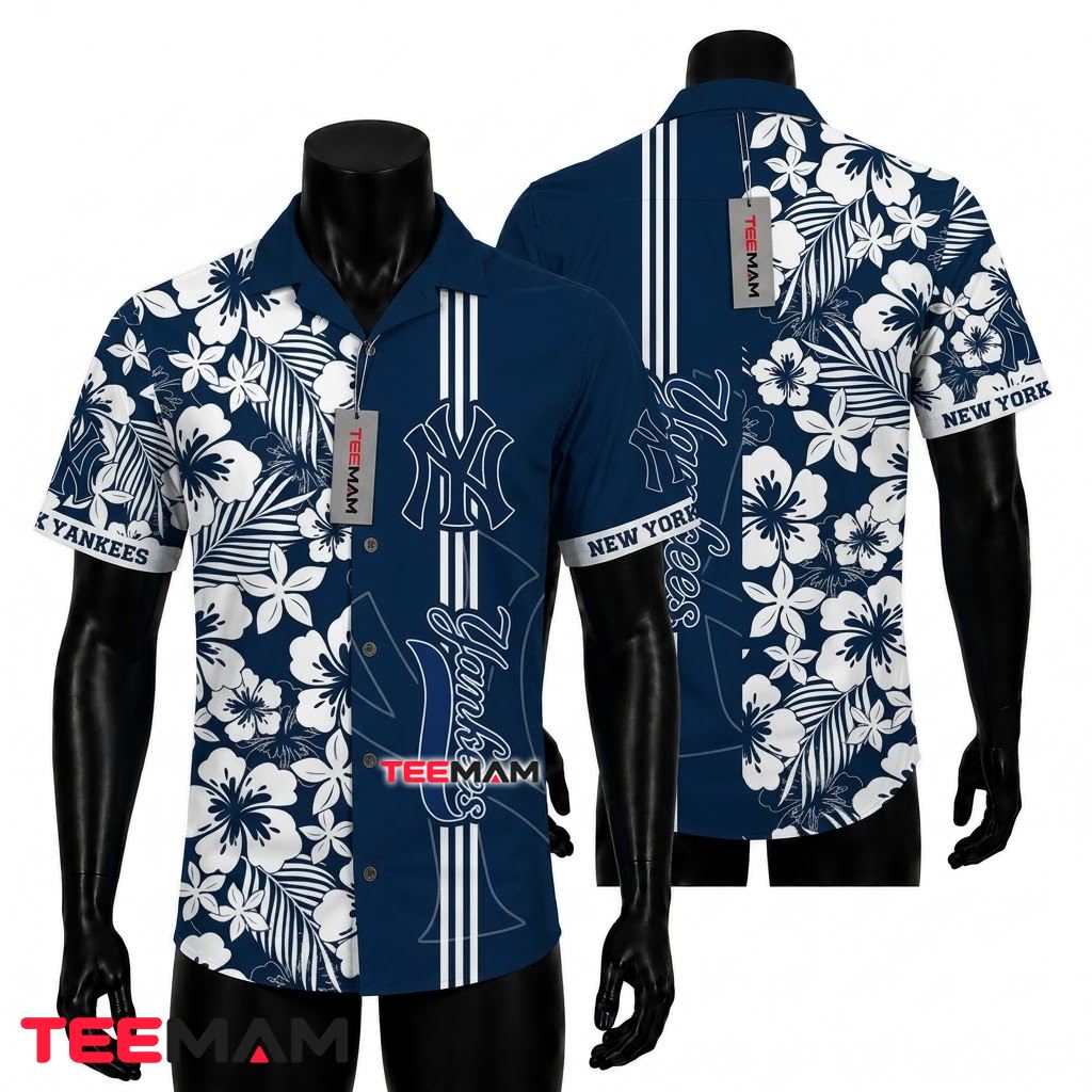 New York Yankees Hawaiian Shirt White Hibiscus