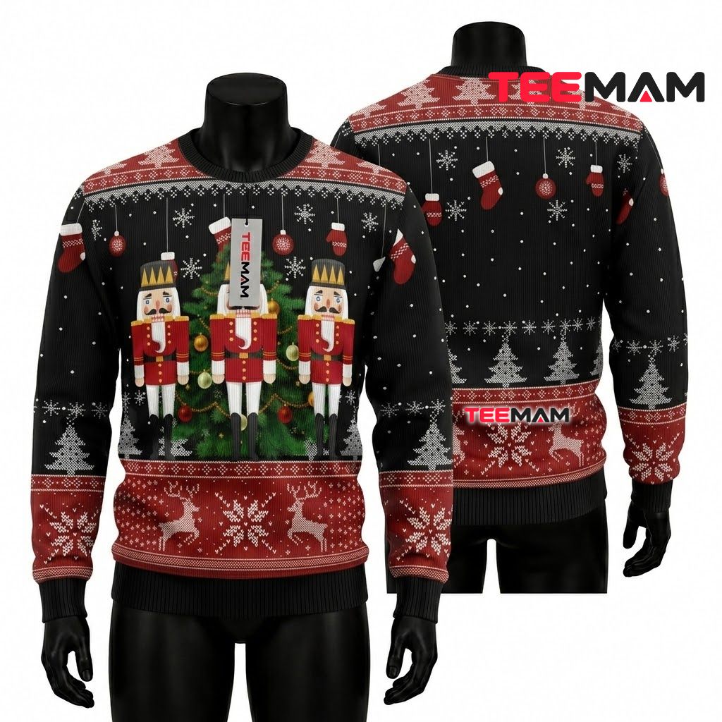 Nutcracker Ugly Christmas Sweater Soldier Tree Ornament Front