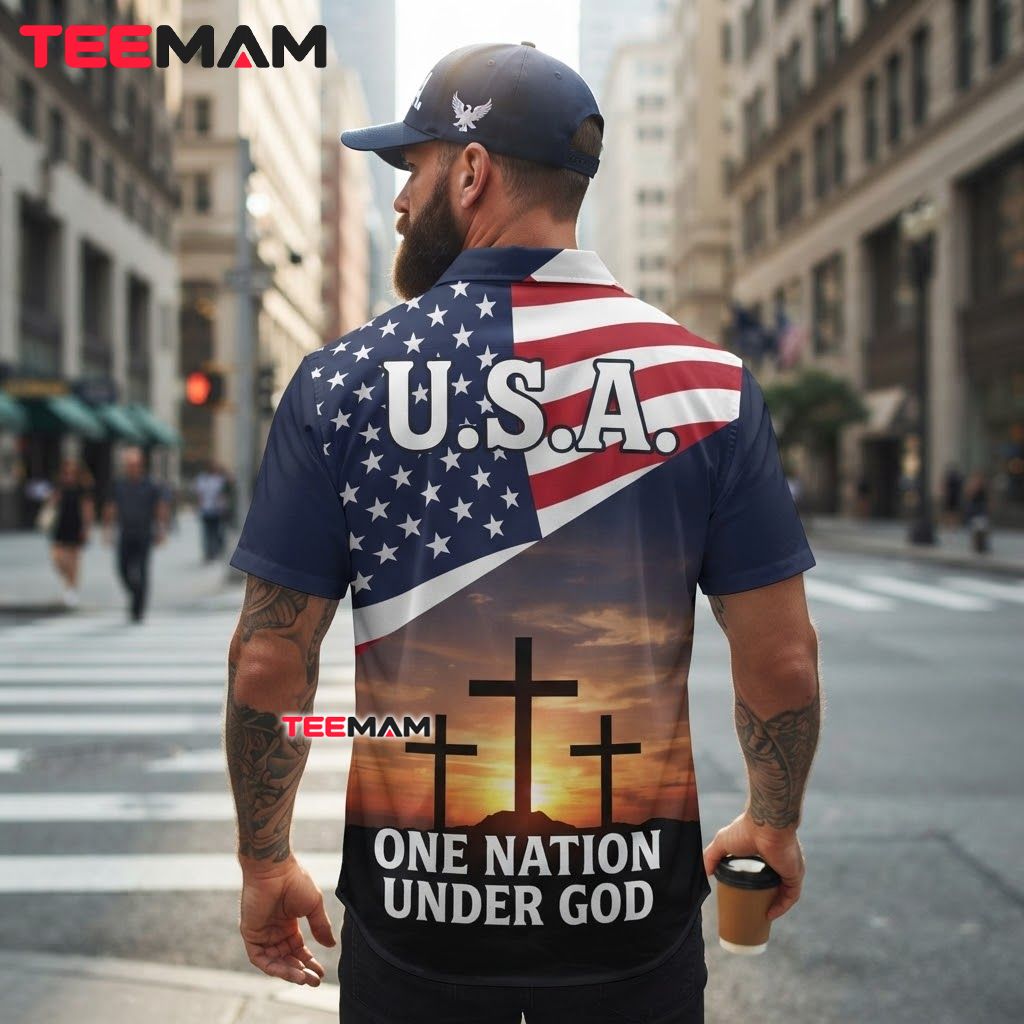 One Nation Under God Tropical Shirt USA Flag Cross Sunset Eagle Version 3 One Nation Under God Tropical Shirt USA Flag Cross Sunset Eagle Version 3