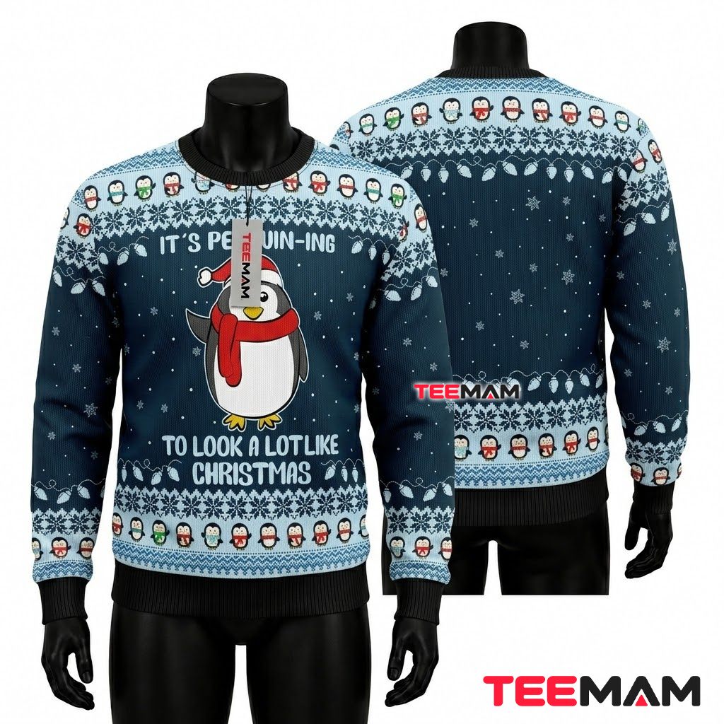 Penguin Ugly Christmas Sweater Penguining Funny Front