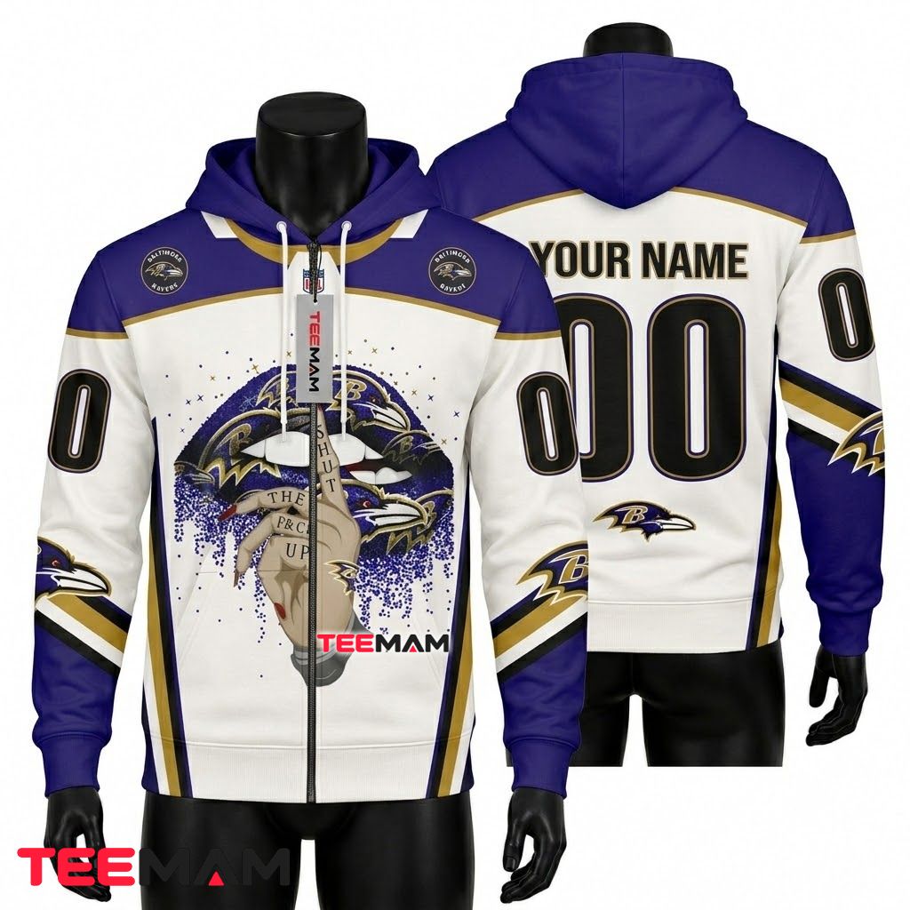 Personalized Baltimore Ravens 3D Hoodie Lips Hand Jersey Front