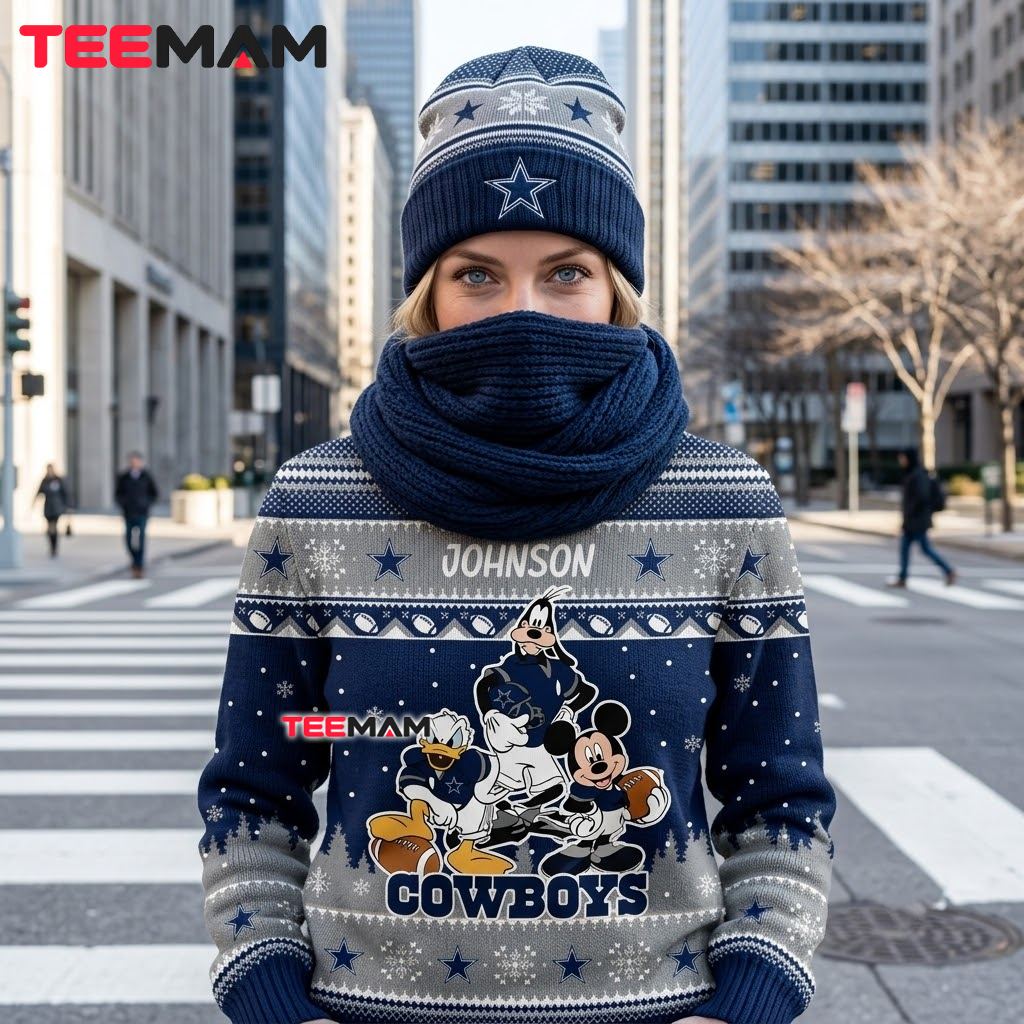 Personalized Dallas Cowboys Ugly Christmas Sweater Mickey Goofy Donald Back Personalized Dallas Cowboys Ugly Christmas Sweater Mickey Goofy Donald Back