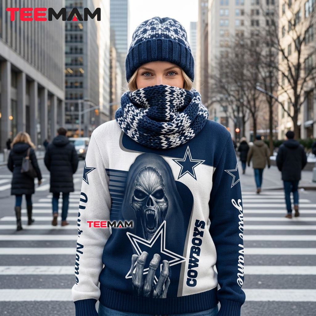 Personalized Dallas Cowboys Ugly Christmas Sweater Skull Claw Back Personalized Dallas Cowboys Ugly Christmas Sweater Skull Claw Back