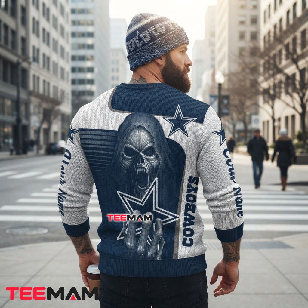 Personalized Dallas Cowboys Ugly Christmas Sweater Skull Claw Version 3 Personalized Dallas Cowboys Ugly Christmas Sweater Skull Claw Version 3