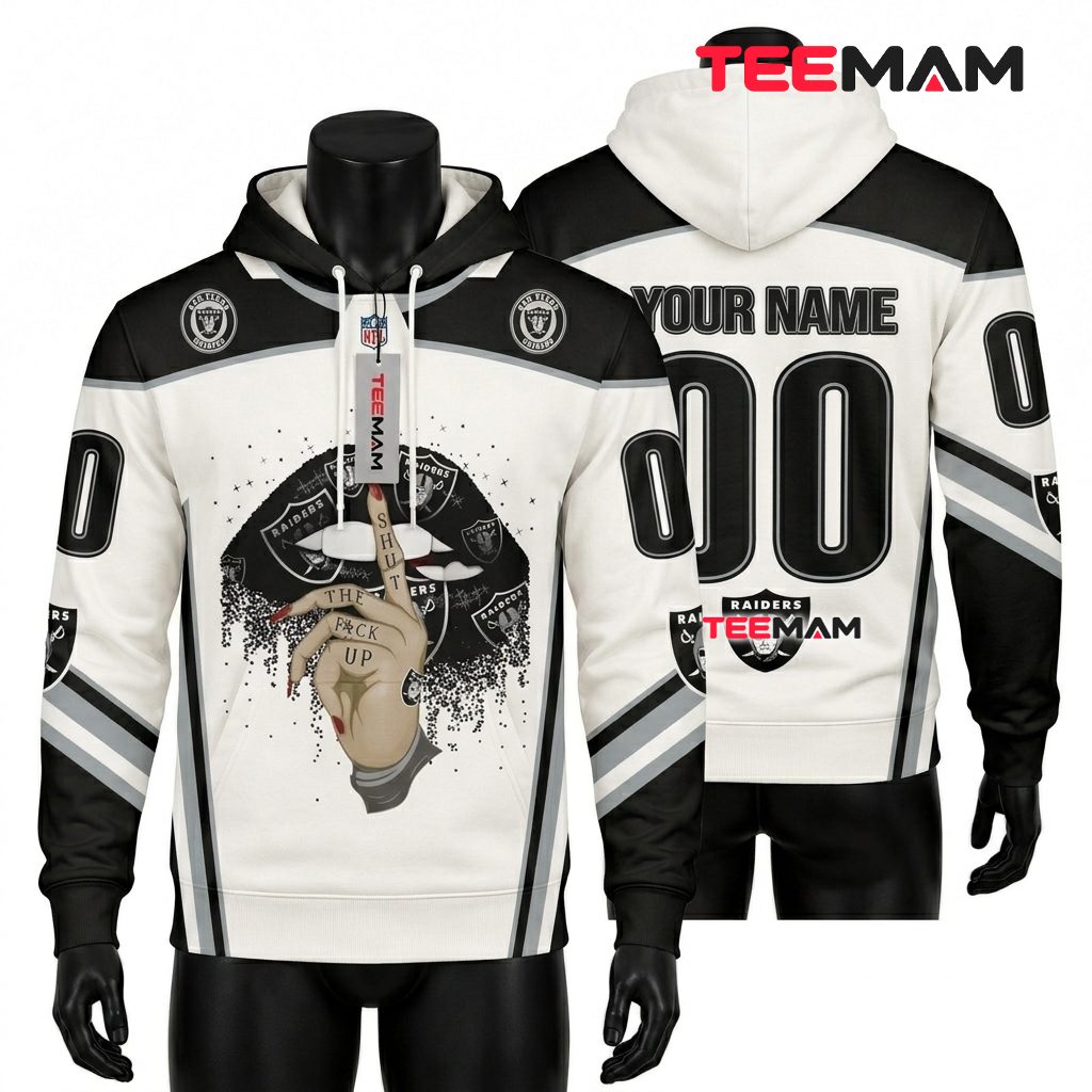 Personalized Las Vegas Raiders All Over Print 3D Hoodie Shut Lips Design Front