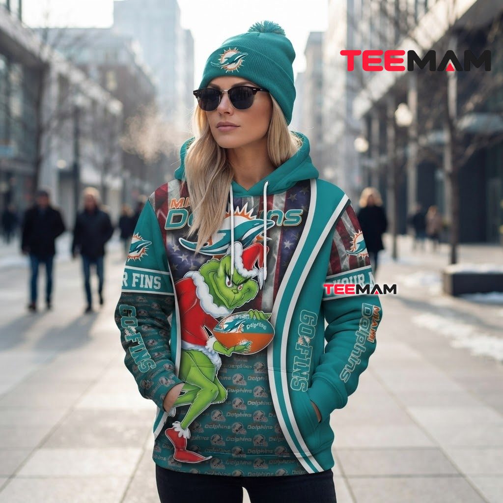 Personalized Miami Dolphins 3D Hoodie Grinch Christmas Back Personalized Miami Dolphins 3D Hoodie Grinch Christmas Back