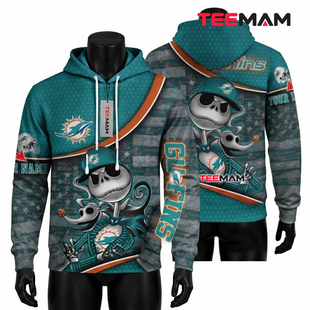 Personalized Miami Dolphins All Over Print 3D Hoodie Jack Skellington Front