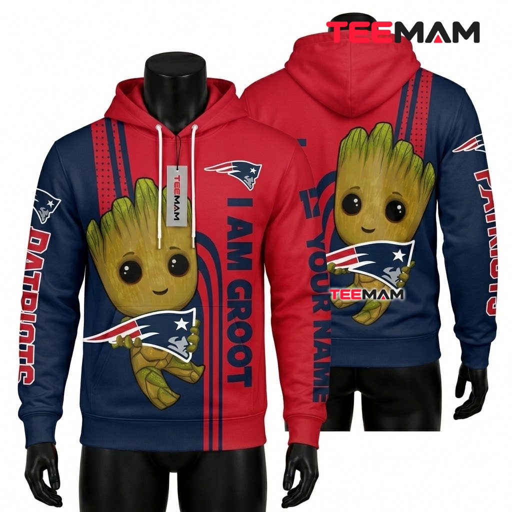 Personalized New England Patriots 3D Hoodie Baby Groot Front