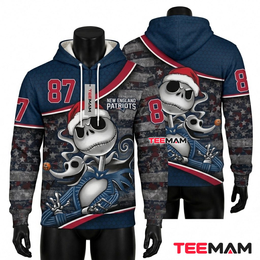 Personalized New England Patriots 3D Hoodie Jack Skellington Front