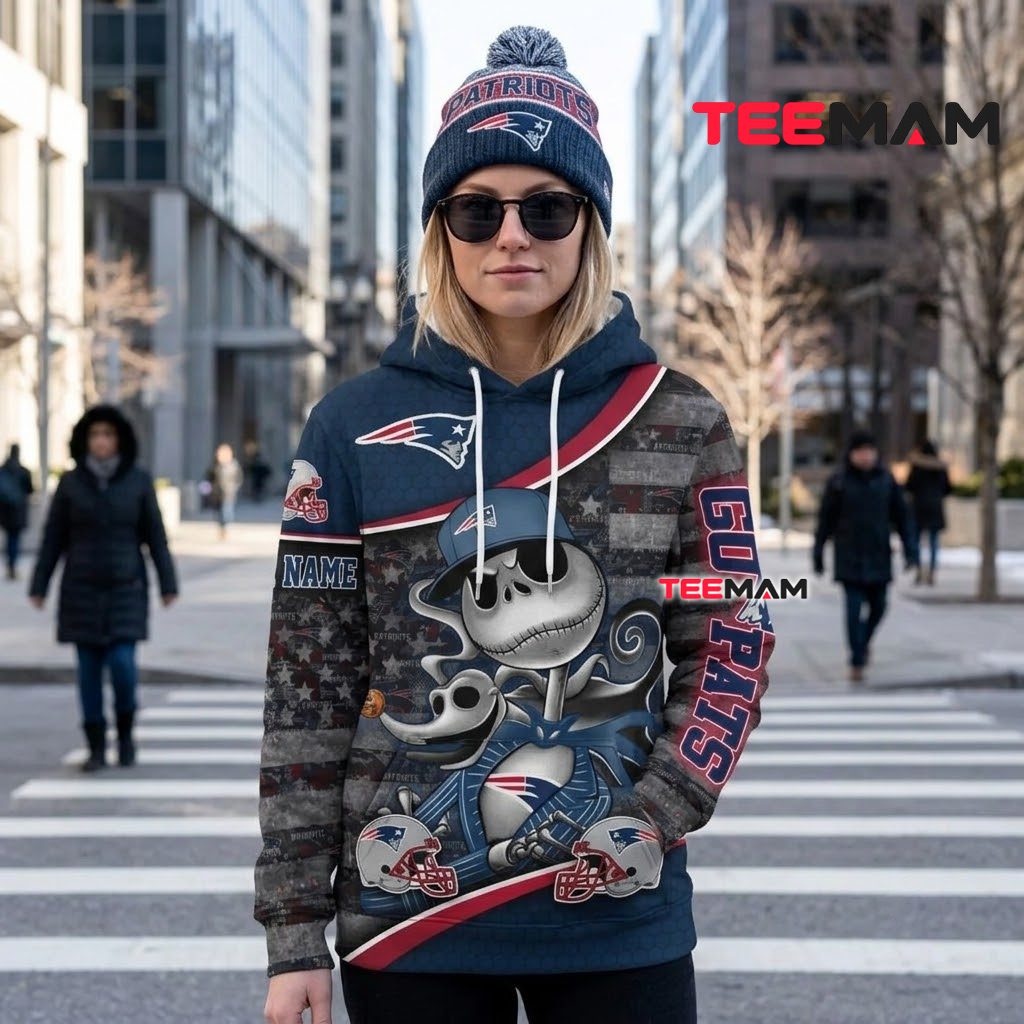Personalized New England Patriots 3D Hoodie Jack Skellington Back Personalized New England Patriots 3D Hoodie Jack Skellington Back