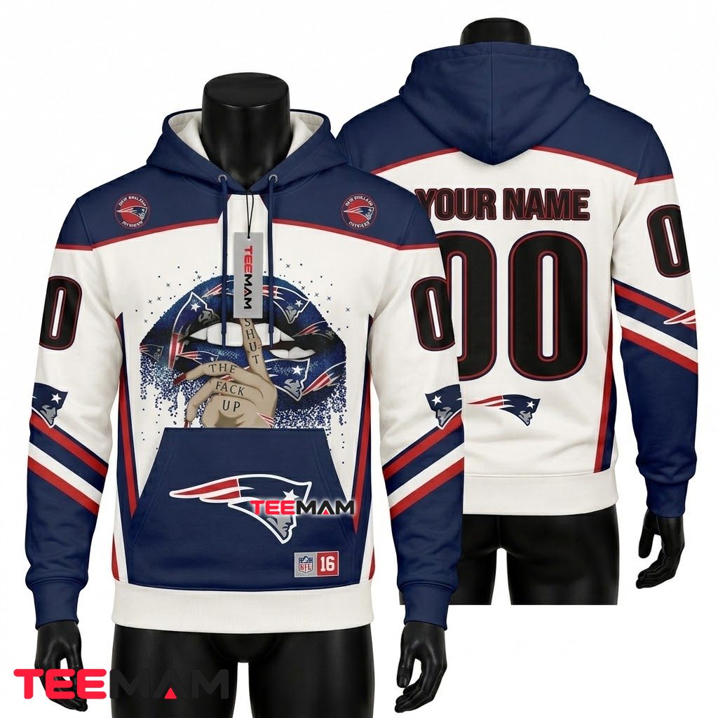 Personalized New England Patriots All Over Print 3D Hoodie Lips Jersey Front