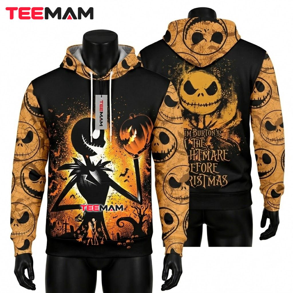 Personalized Nightmare Before Christmas Halloween 3D Hoodie Jack Skellington Design Front