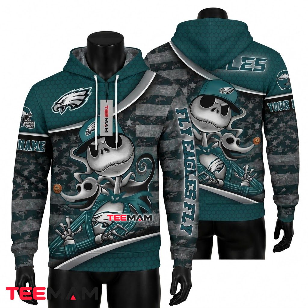Personalized Philadelphia Eagles 3D Hoodie Jack Skellington Front