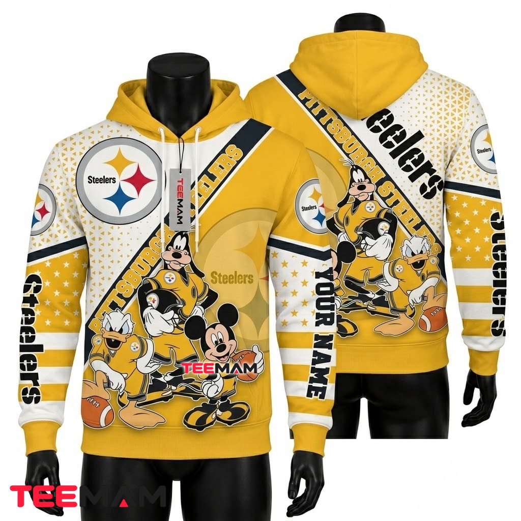 Personalized Pittsburgh Steelers 3D Hoodie Mickey Goofy Donald Front