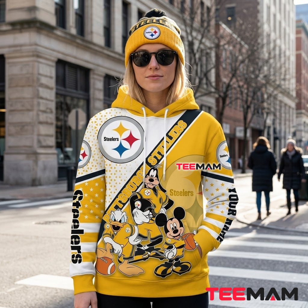 Personalized Pittsburgh Steelers 3D Hoodie Mickey Goofy Donald Back Personalized Pittsburgh Steelers 3D Hoodie Mickey Goofy Donald Back